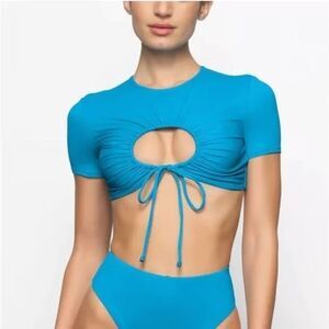 SKIMS Signature Swim Ruched T-Shirt Top Blue